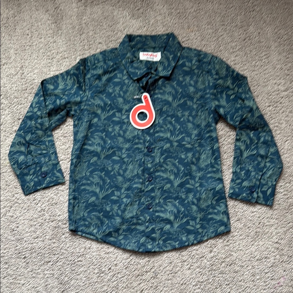 Stylish Green Leaf Print Button-Down Shirt for Kids
